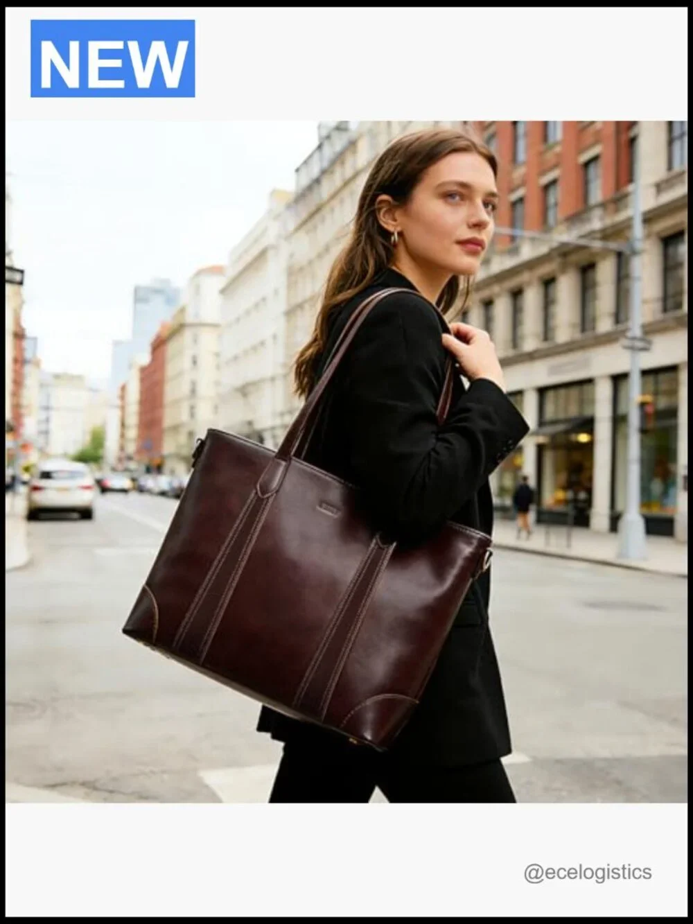 Large Vintage Leather Tote Bag with Multiple Pockets